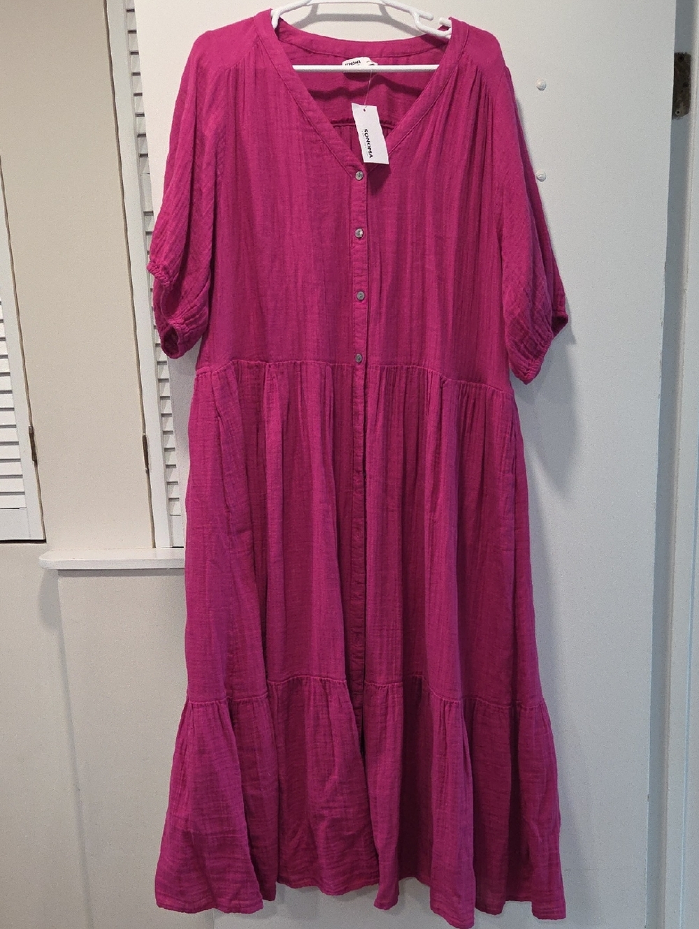 Sonoma Magenta Tiered Button-Front Maxi Dress